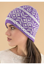 Alpaca Hat With Ear Flaps - 100% Alpaca - Violet/Natural