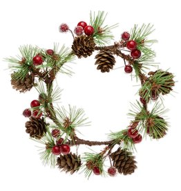 8" Dia Candle Ring Red Berries & Pine