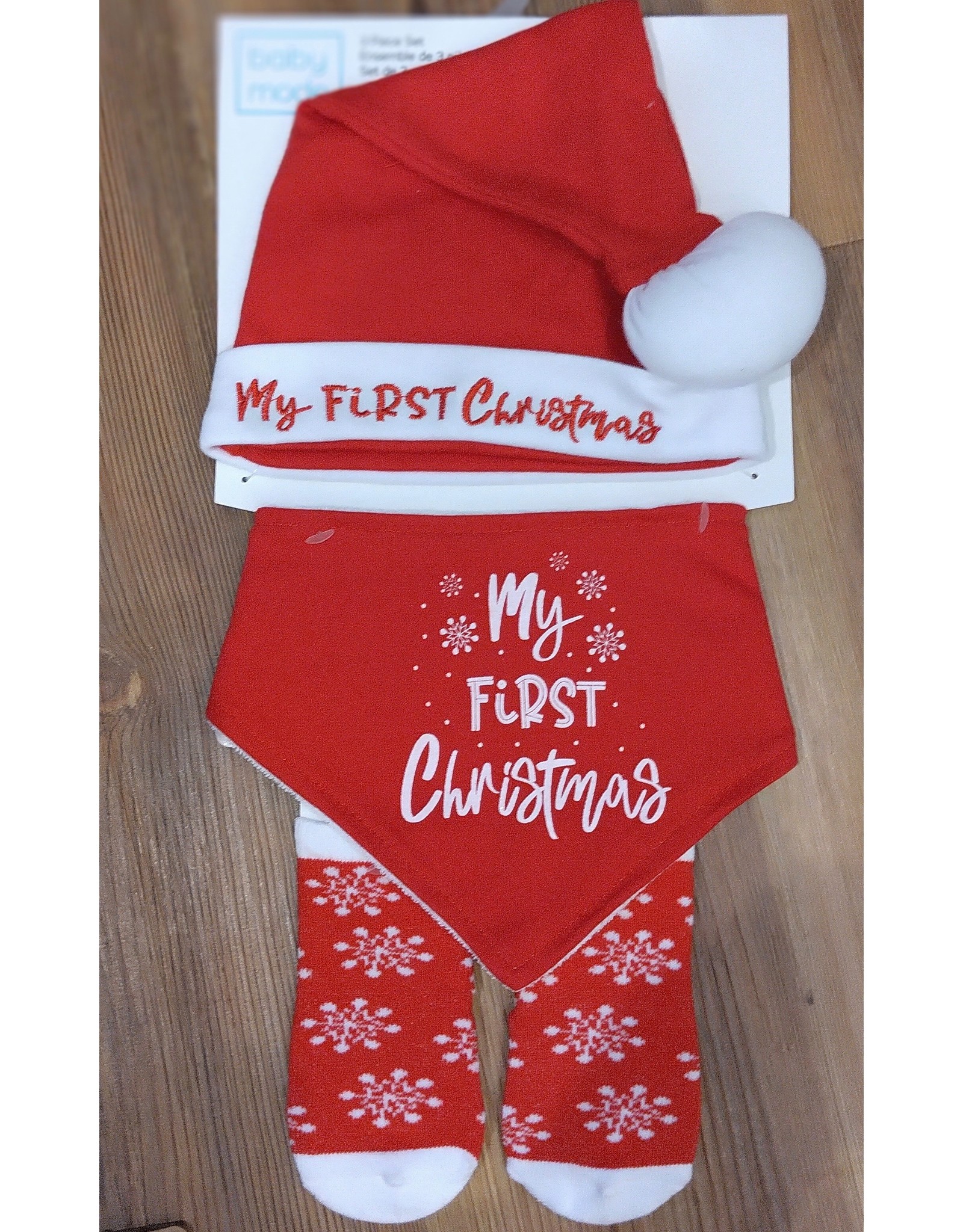 Rose Textiles Holiday 3 Piece Set - First Christmas Red