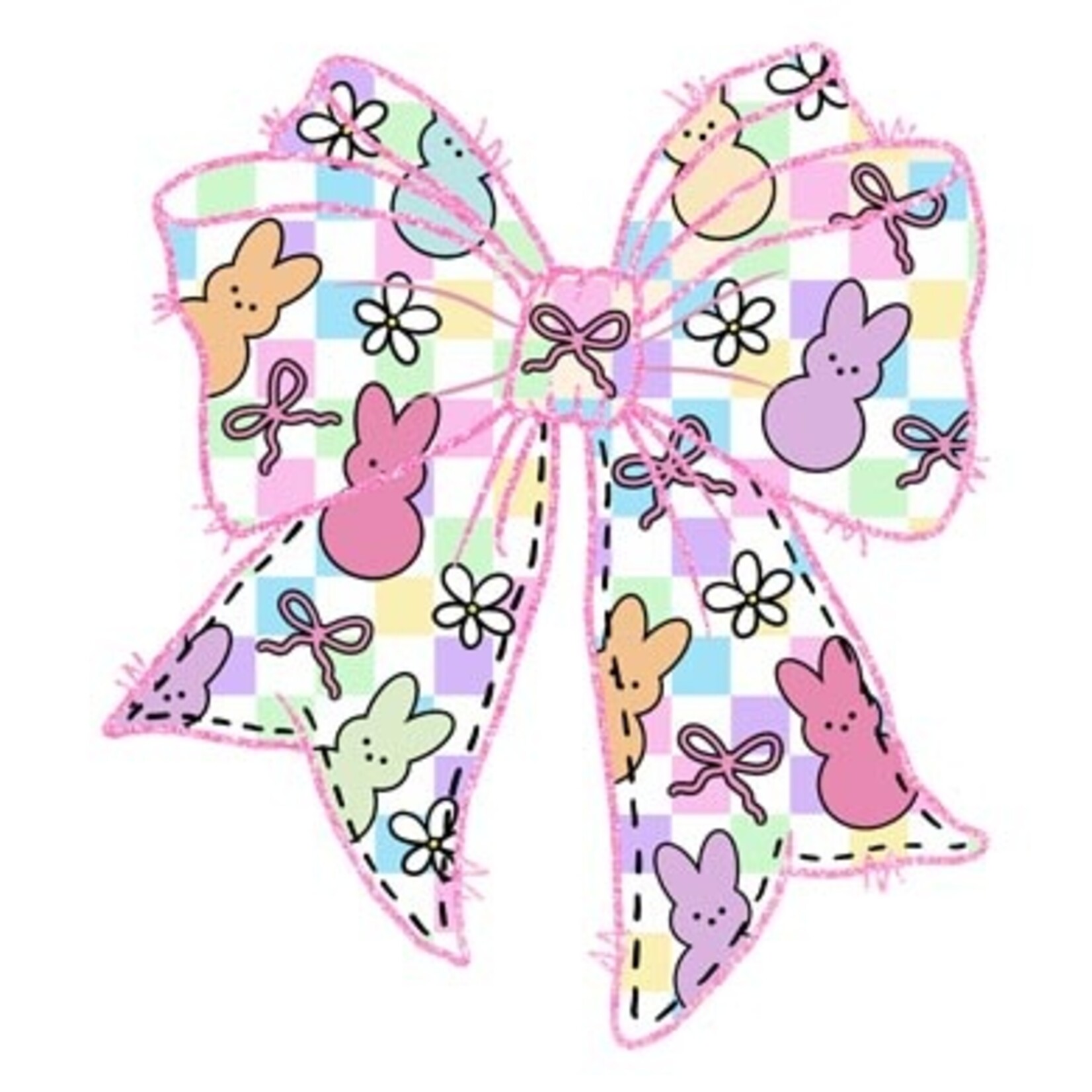Pink Glitter Peeps Bow Easter Transfer