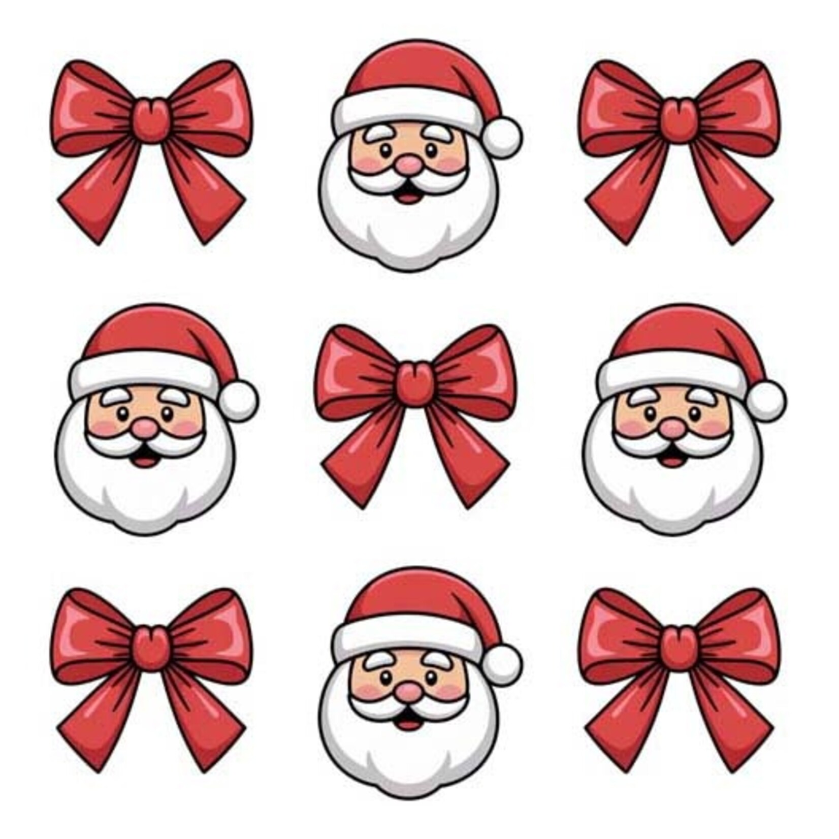 3 x 3 Santas and Bows Transfer