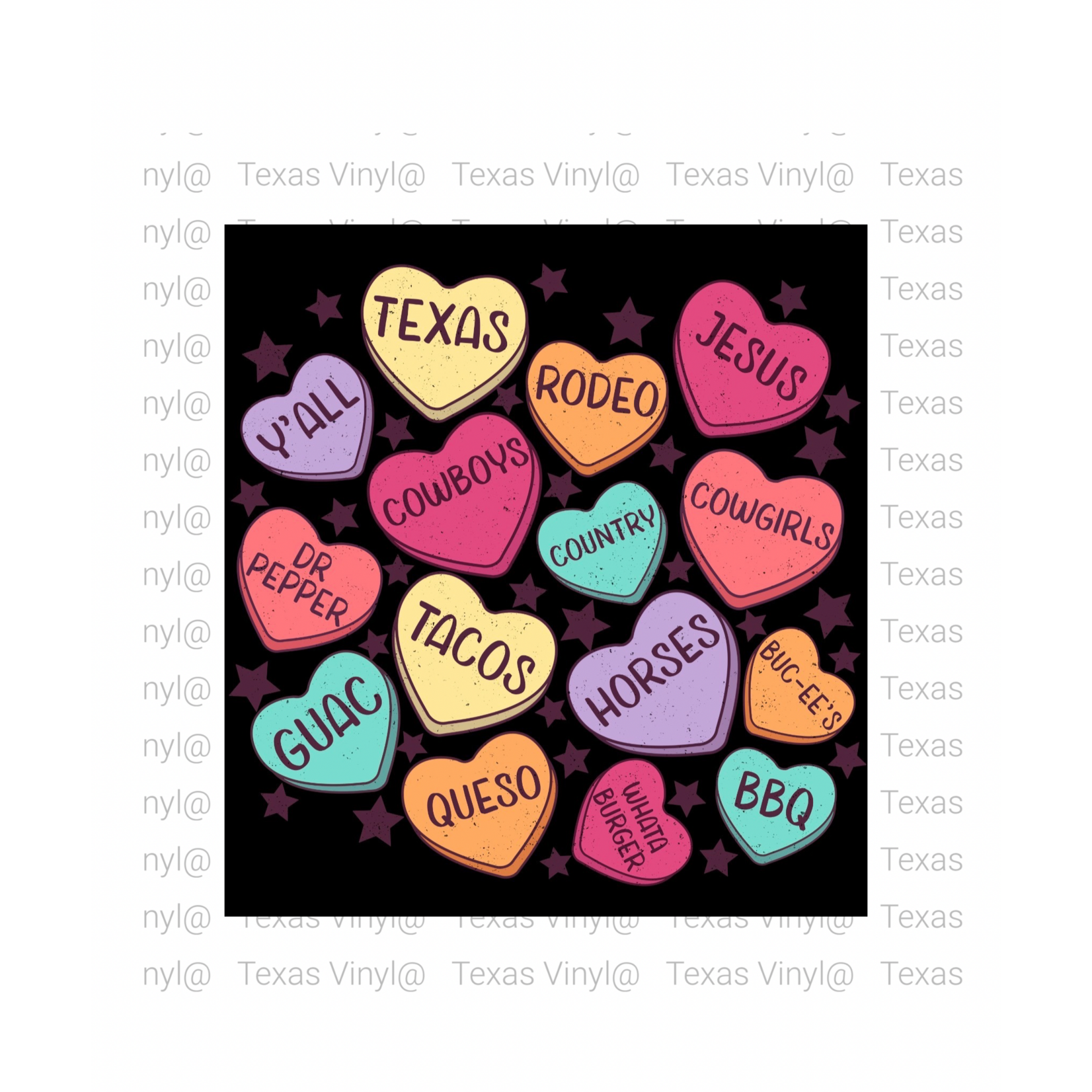 Texas Themed Candy Hearts Transfer