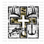 Camo Fishing Cross Transfer