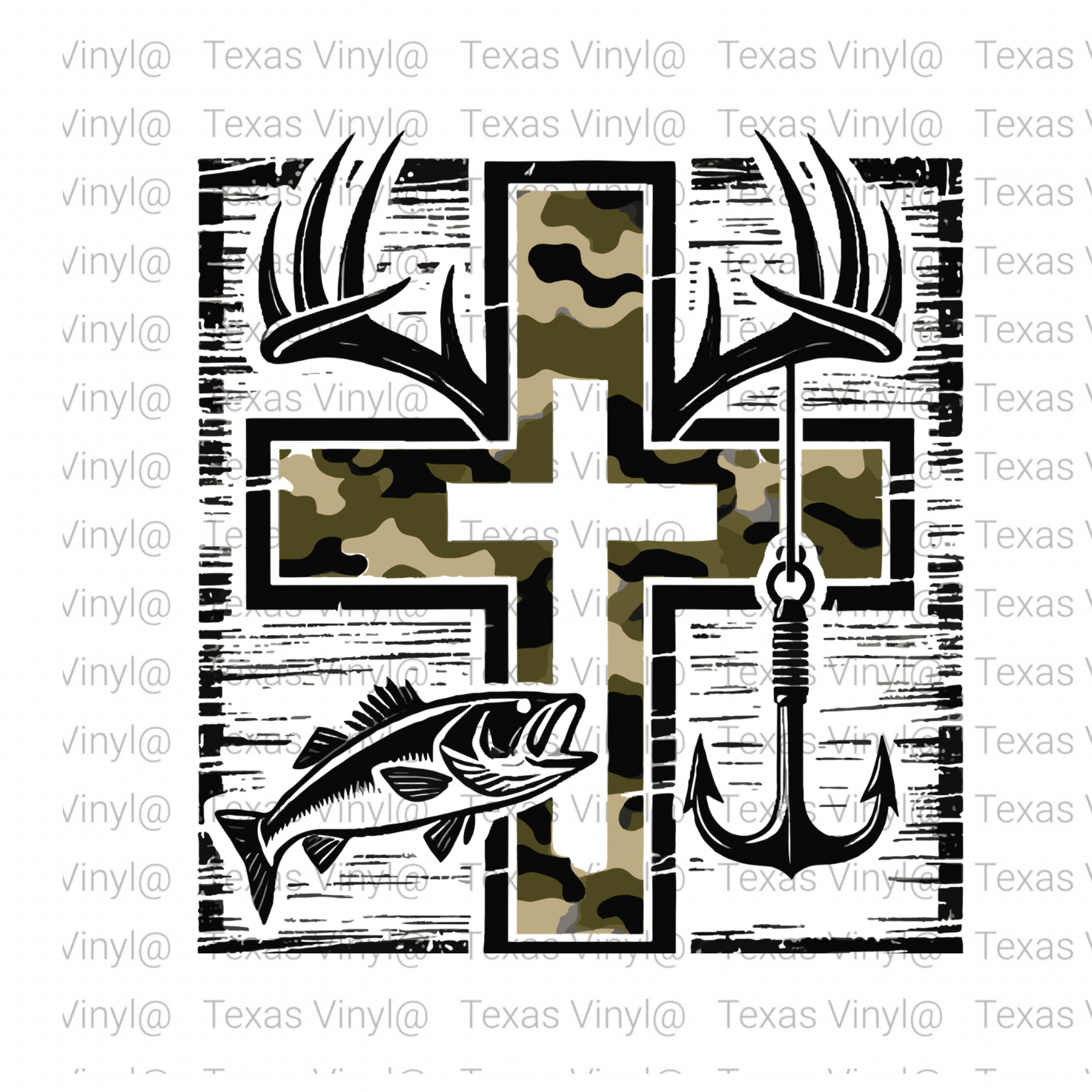 Camo Fishing Cross Transfer