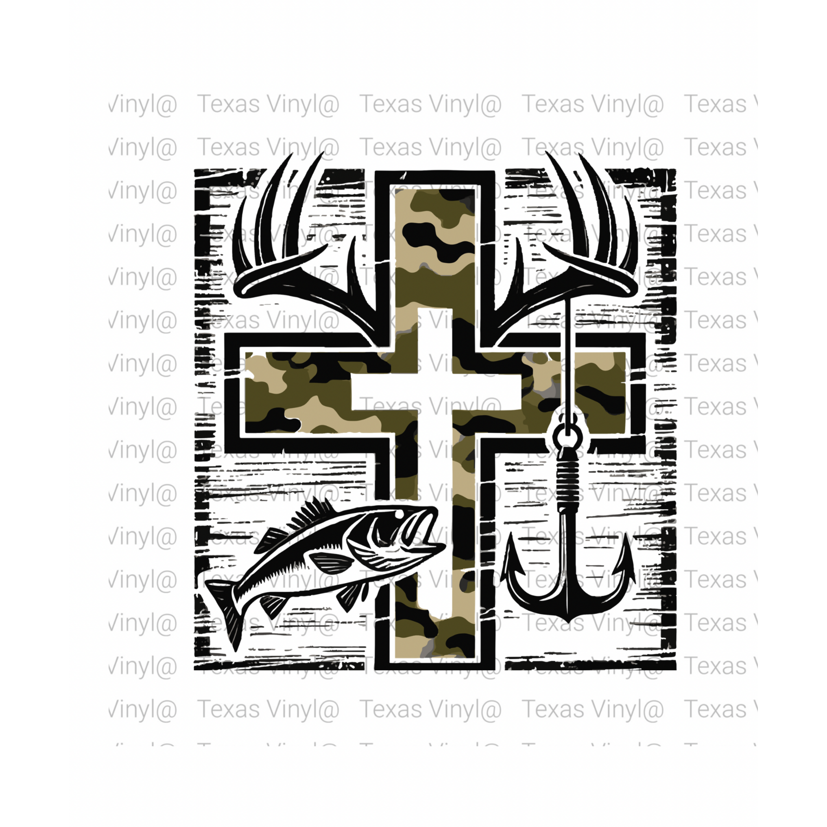 Camo Fishing Cross Transfer