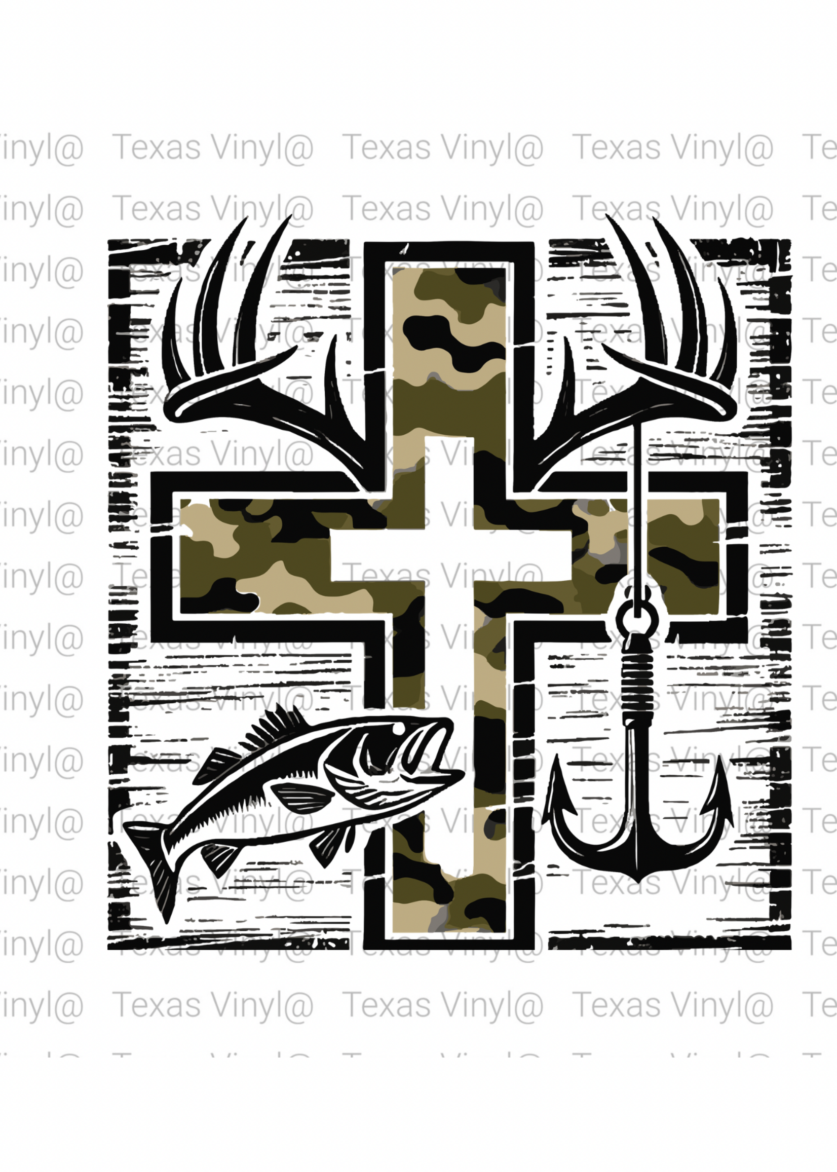 Camo Fishing Cross Transfer