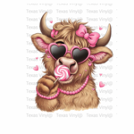 Valentines Cow W/ Pink Lollipop Transfer