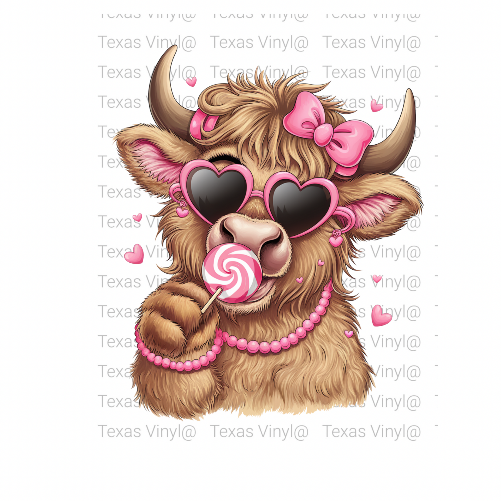 Valentines Cow W/ Pink Lollipop Transfer