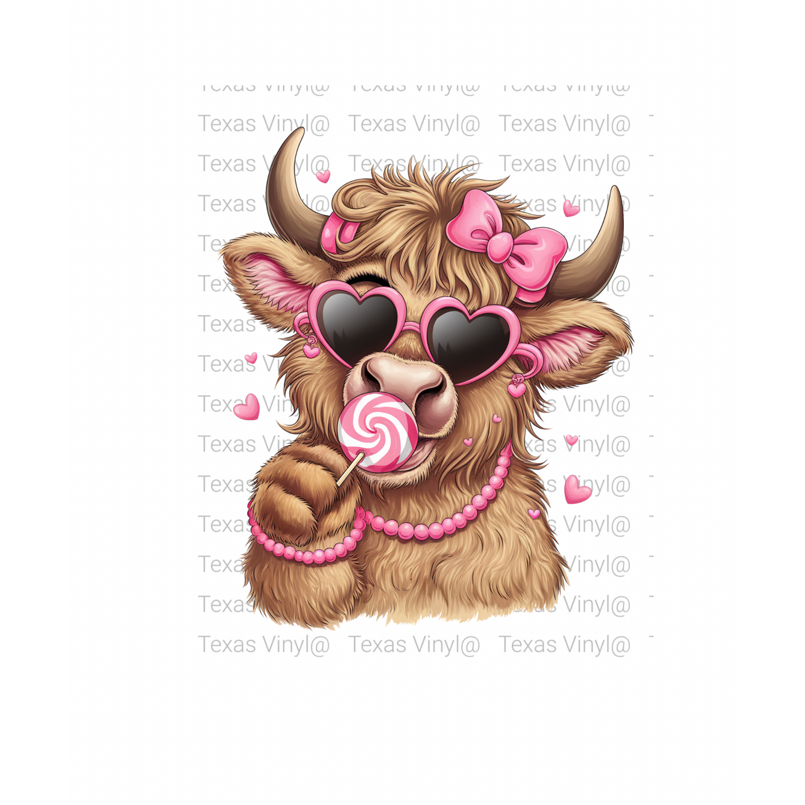 Valentines Cow W/ Pink Lollipop Transfer