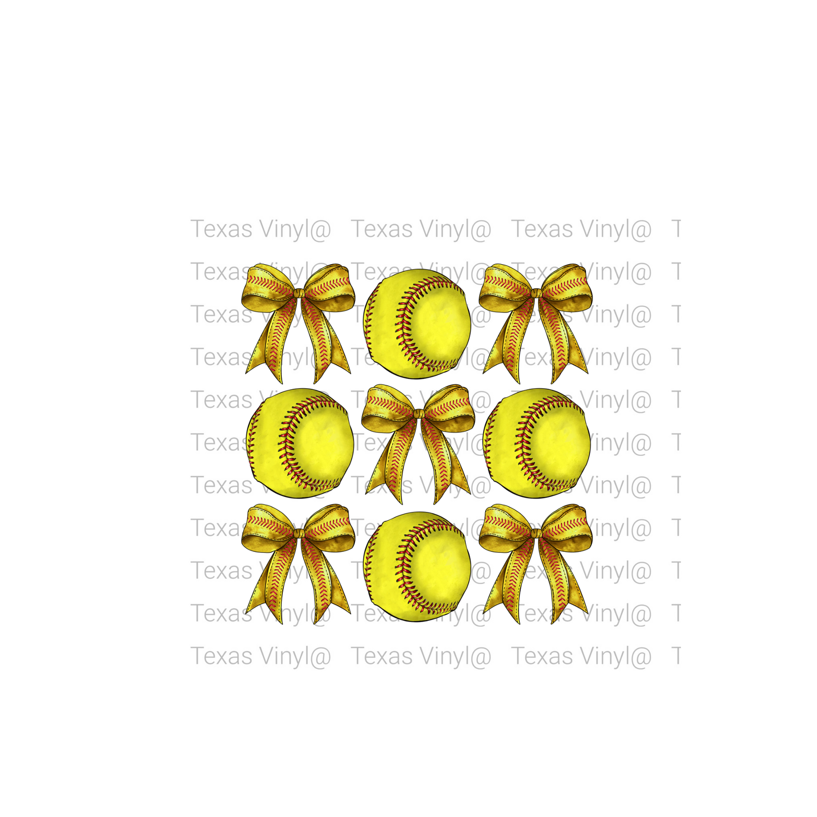 3 x 3 Softballs and Bows Transfer