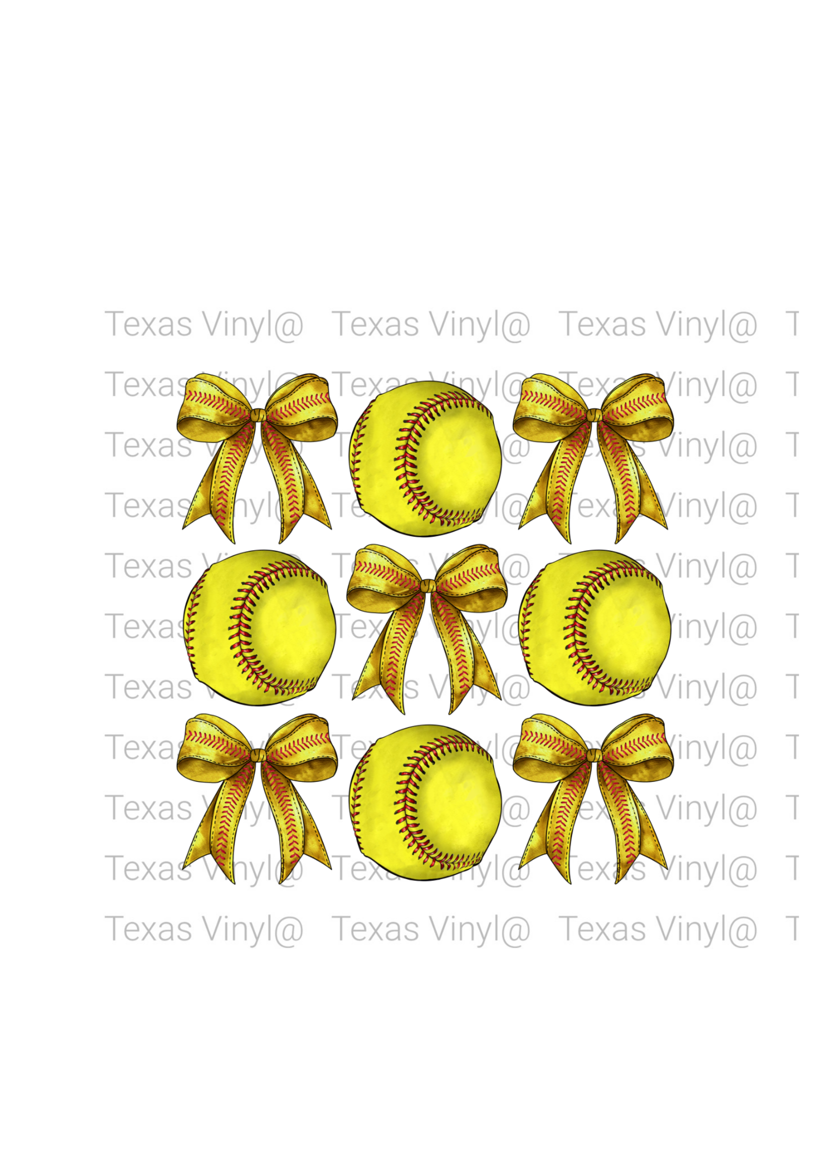 3 x 3 Softballs and Bows Transfer