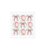 3 x 3 Baseballs and Bows Transfer