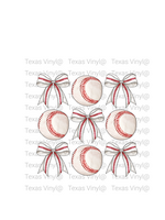 3 x 3 Baseballs and Bows Transfer