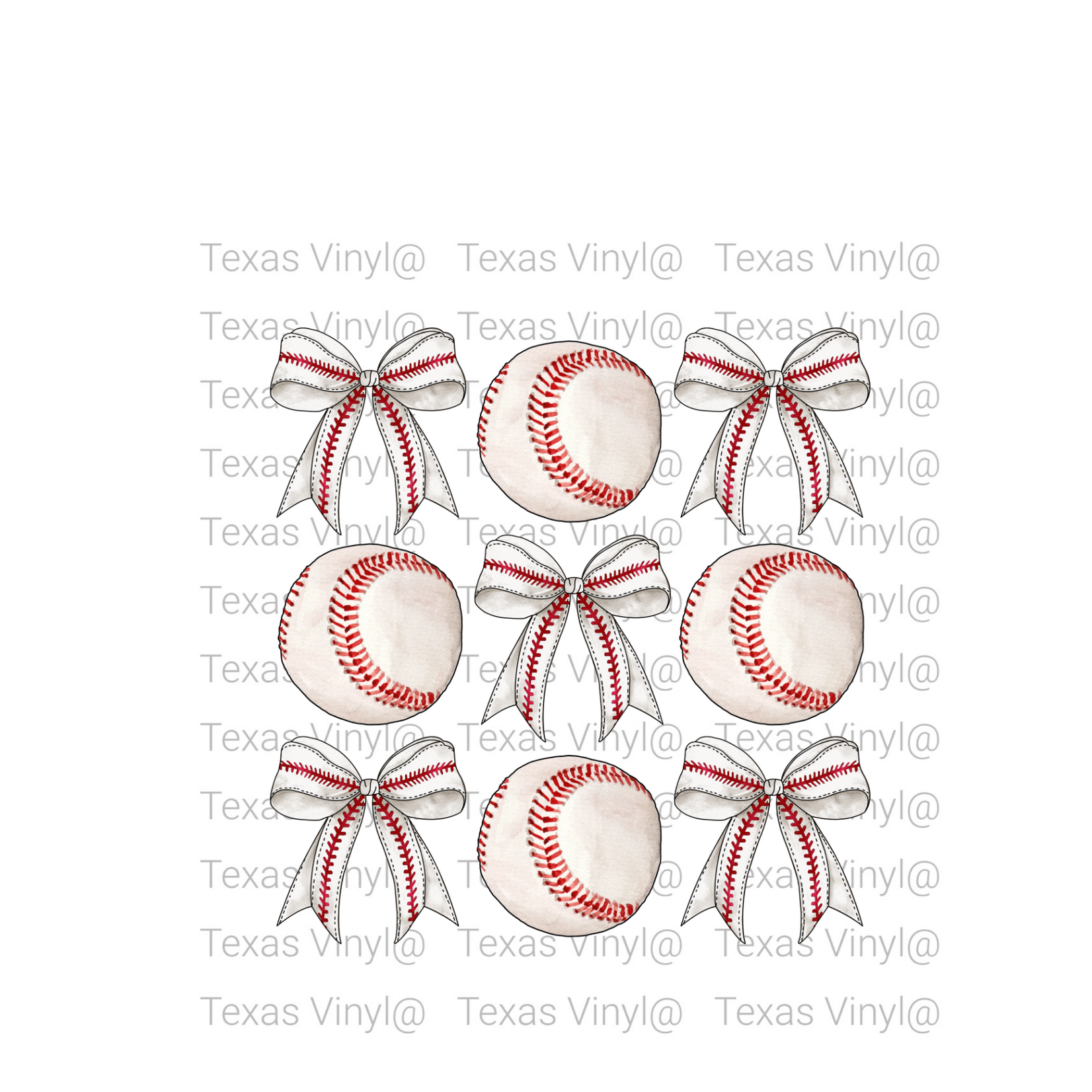 3 x 3 Baseballs and Bows Transfer