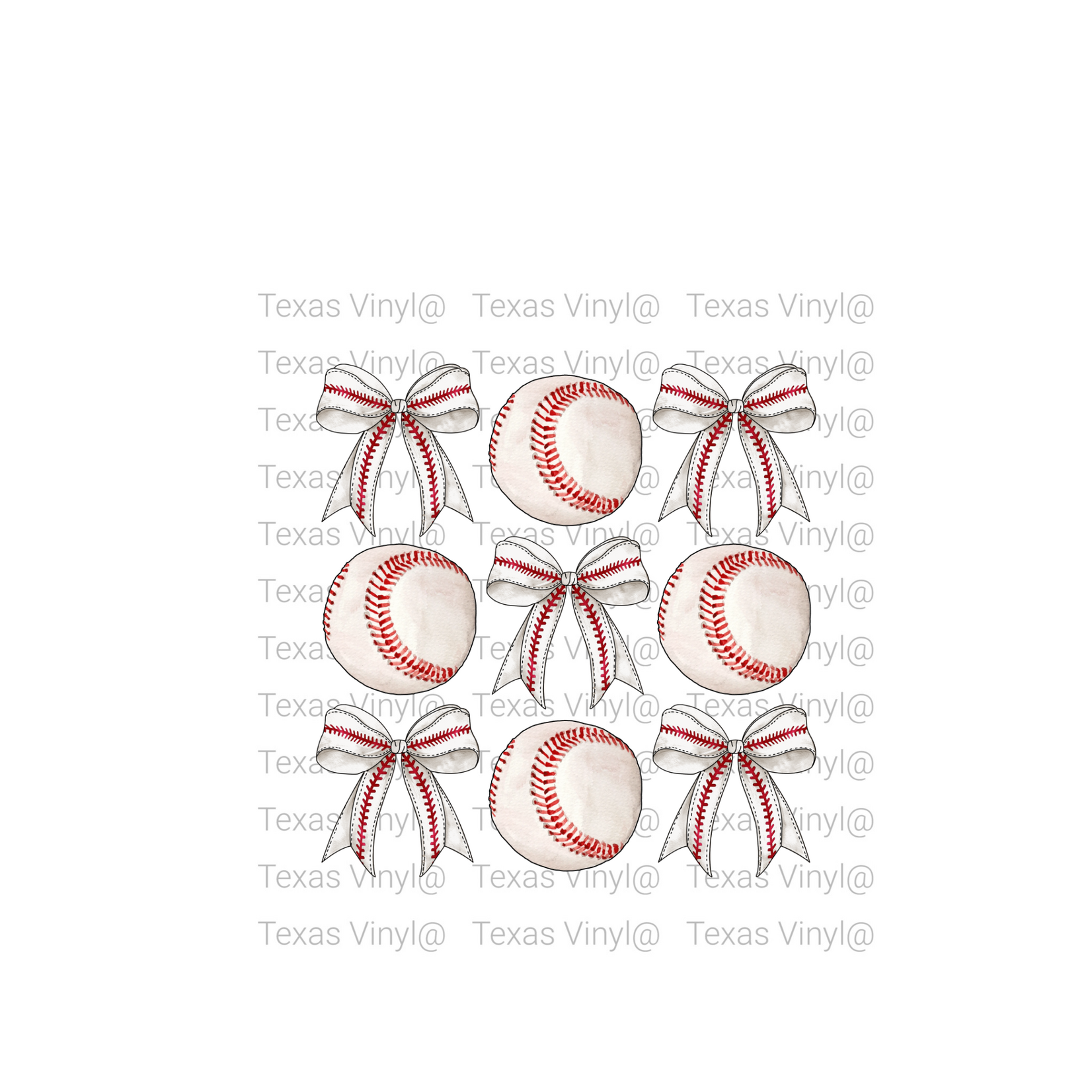 3 x 3 Baseballs and Bows Transfer