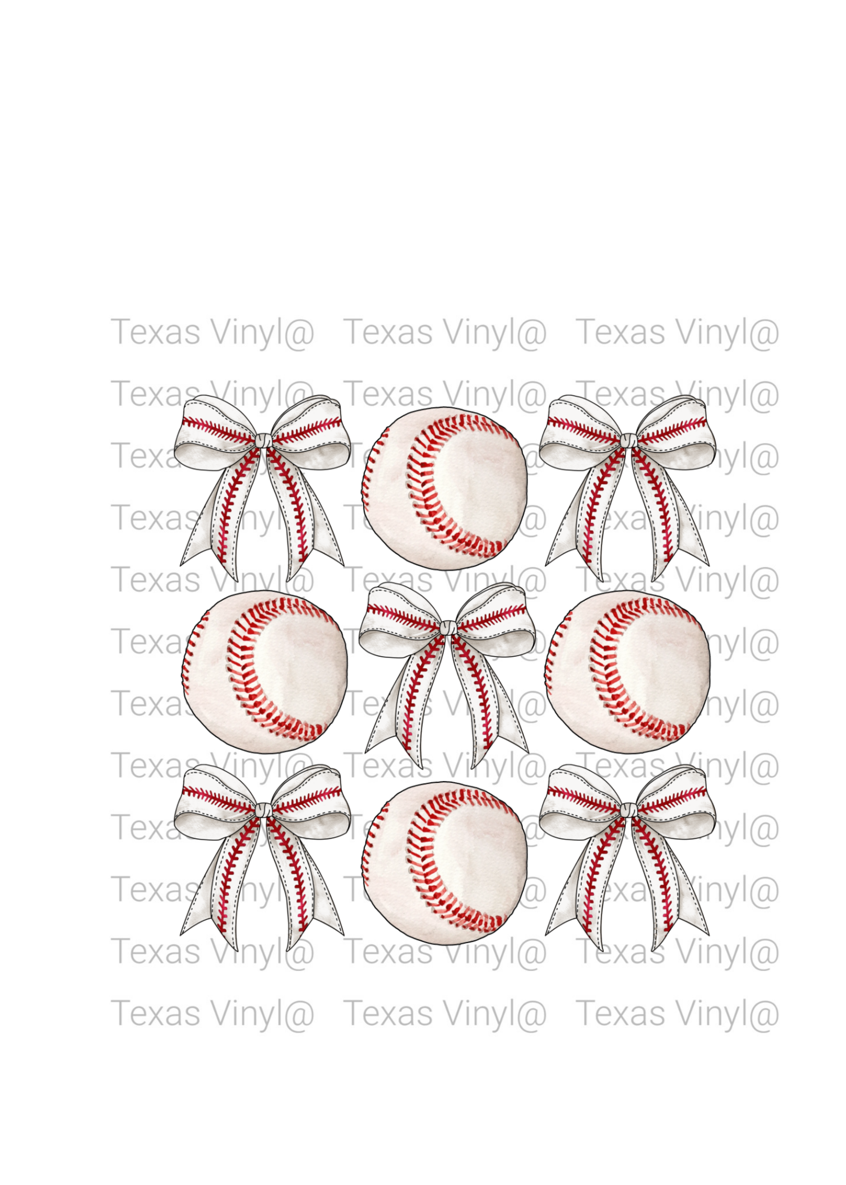3 x 3 Baseballs and Bows Transfer