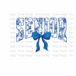Varsity Style Senior With Blue Flower Print Transfer