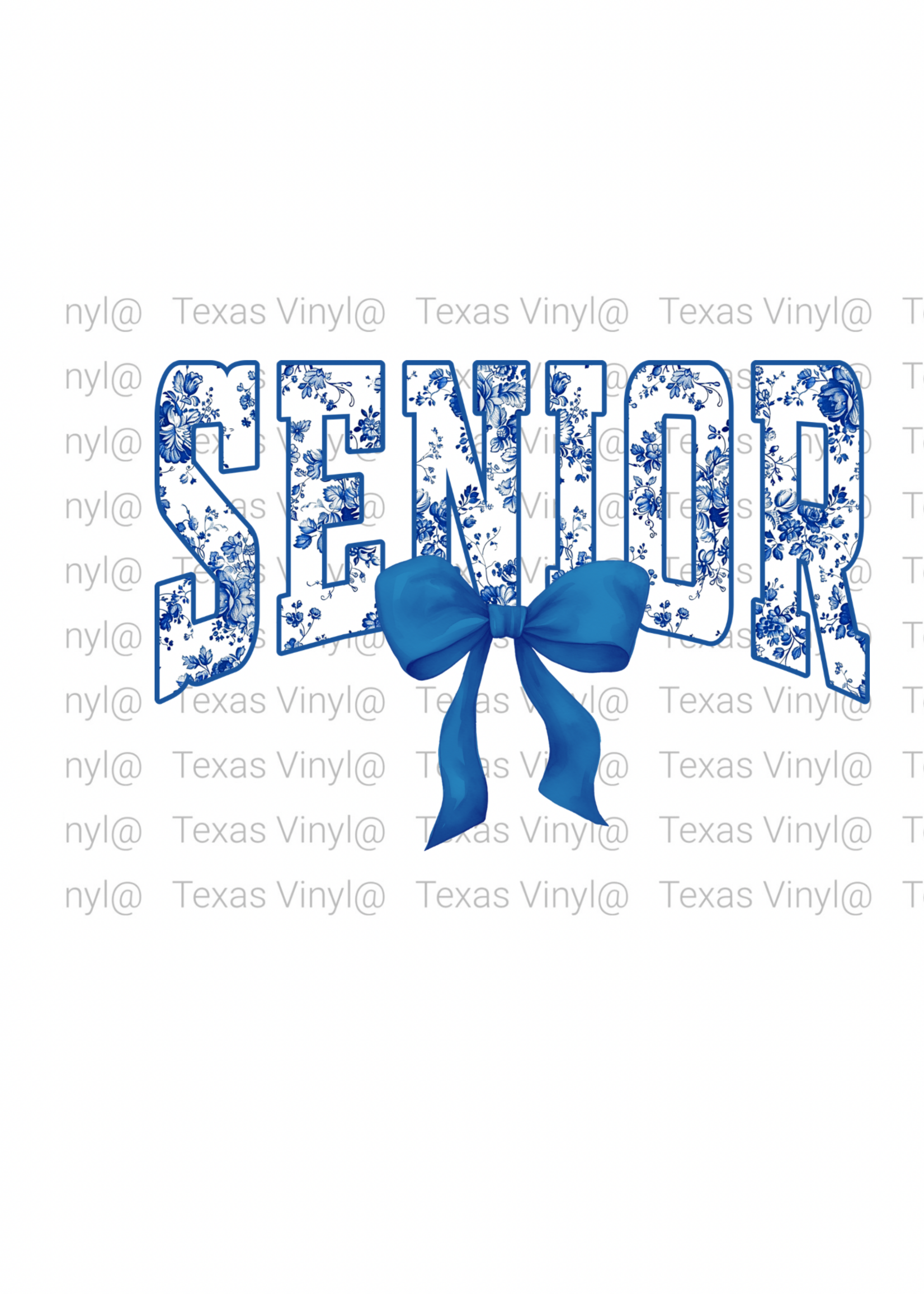 Varsity Style Senior With Blue Flower Print Transfer