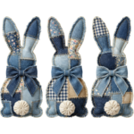 Blue Jean Patchwork Bunny Trio Transfer