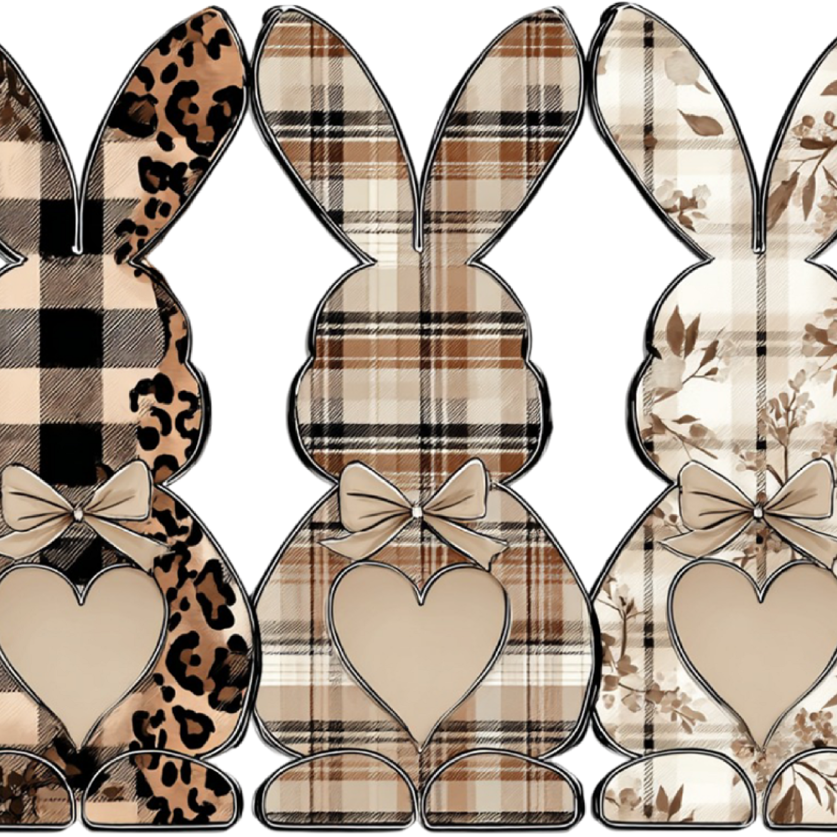 Brown Plaid Bunny Trio Transfer
