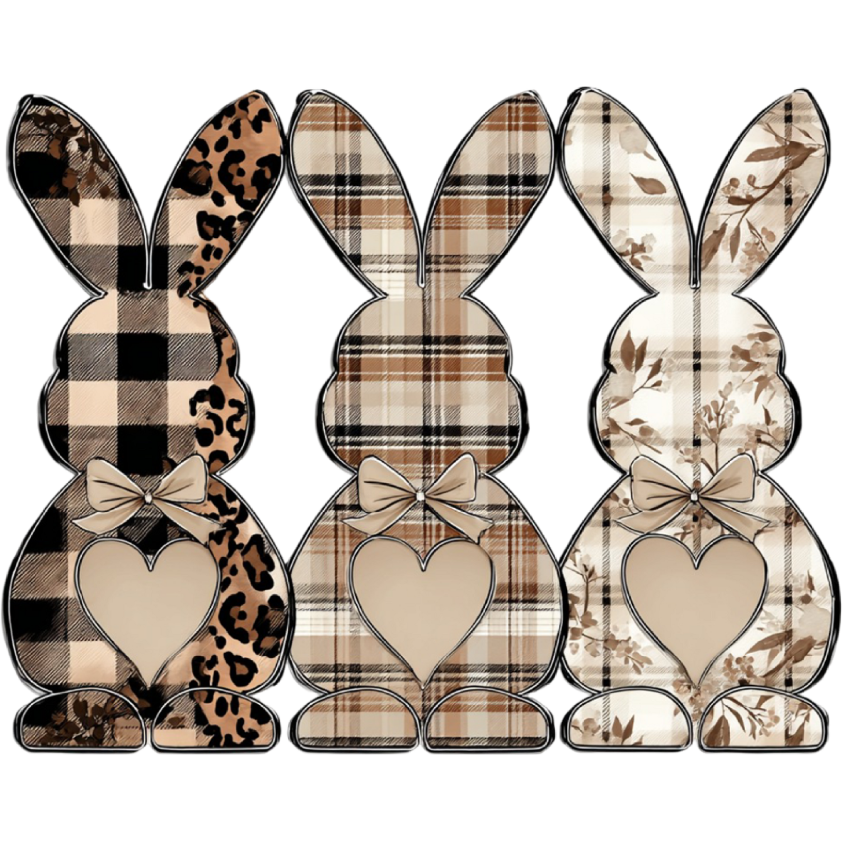 Brown Plaid Bunny Trio Transfer