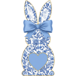 Blue and White Floral Easter Bunny Transfer