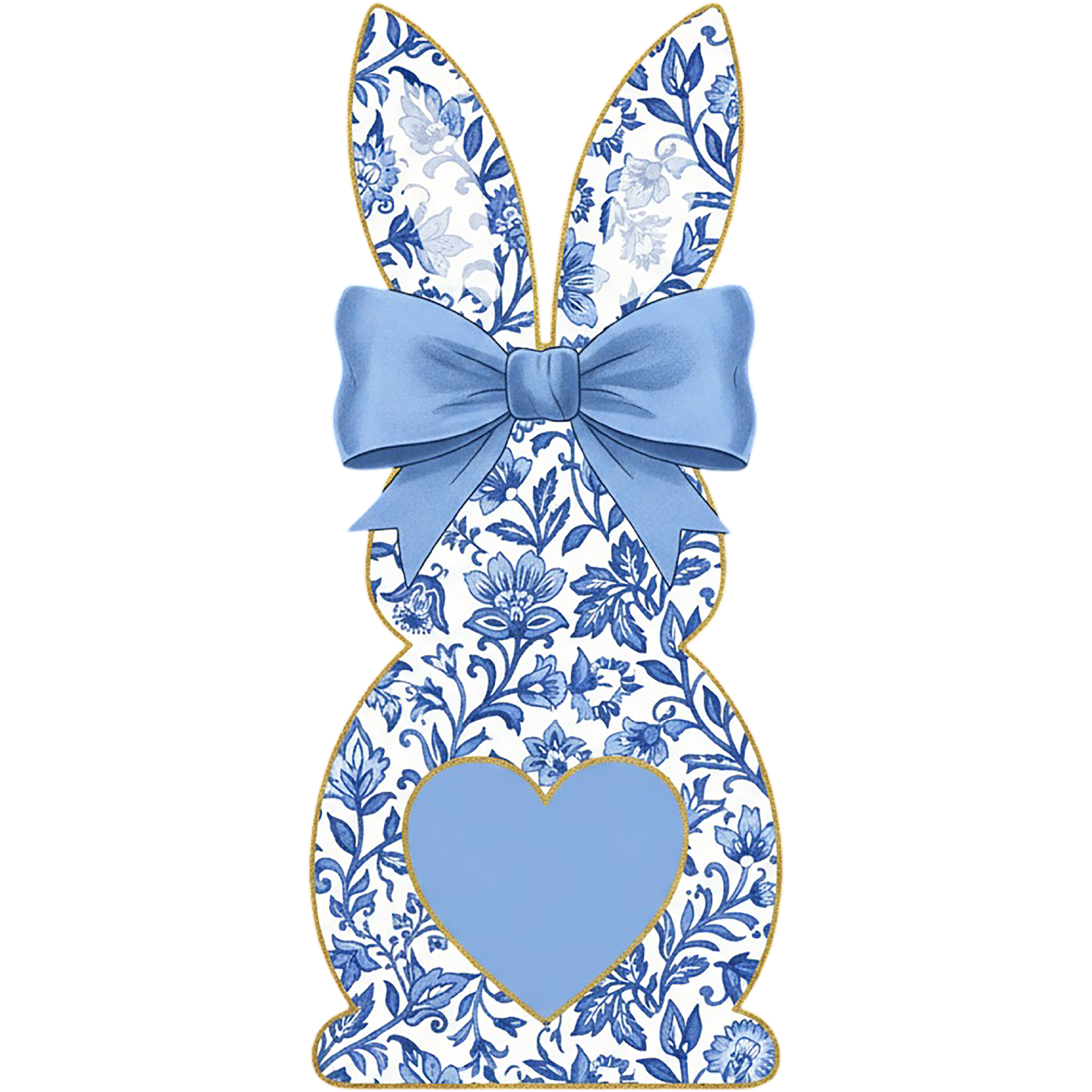 Blue and White Floral Easter Bunny Transfer