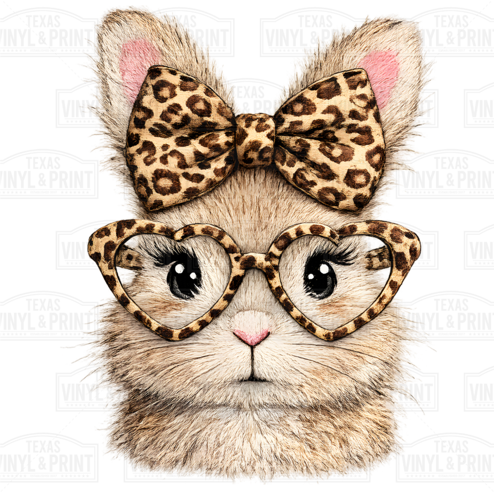 Girl Bunny with Leopard Bow Transfer