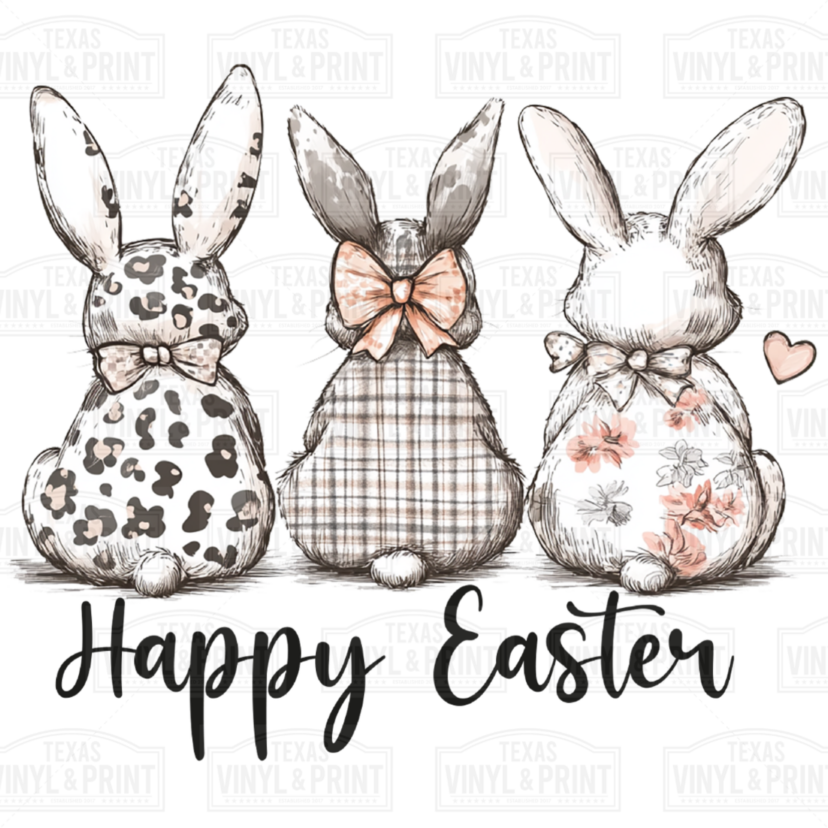 Happy Easter Bunny Trio Black and Browns Transfer