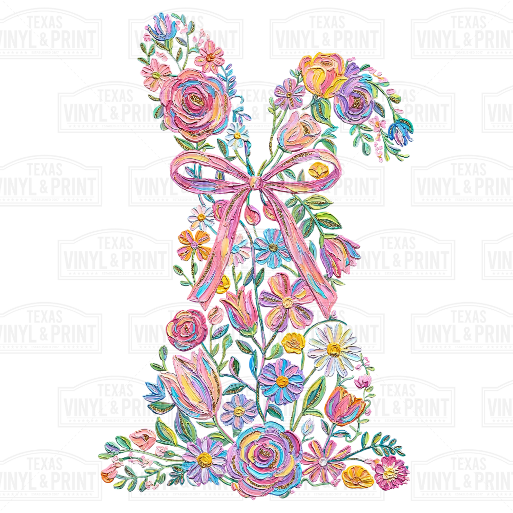 Floral Brush Stroke Easter Bunny Transfer