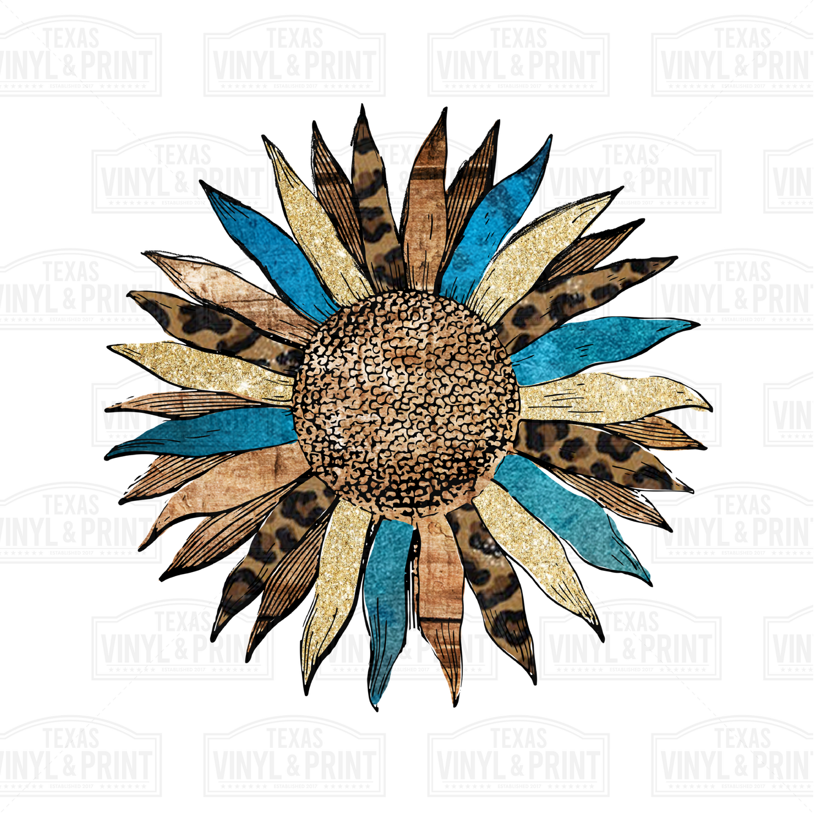 Turquoise Leopard Sunflower Transfer