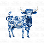 Blue and White Floral Cow