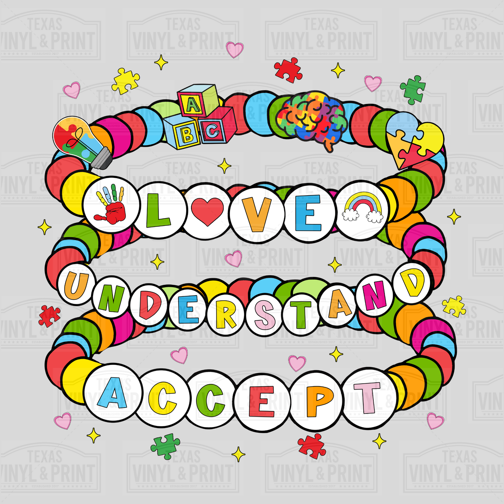 Love, Understand , Accept Autism Awareness Friendship Bracelets Transfer