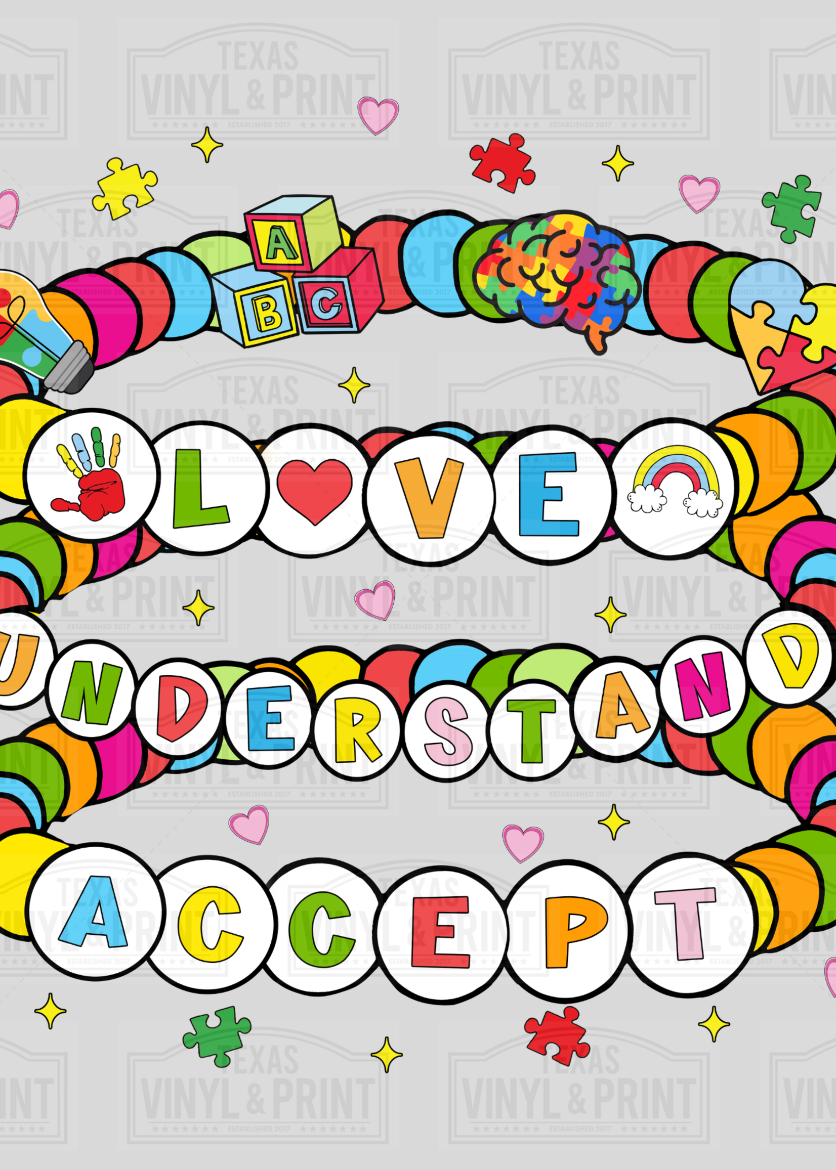 Love, Understand , Accept Autism Awareness Friendship Bracelets Transfer