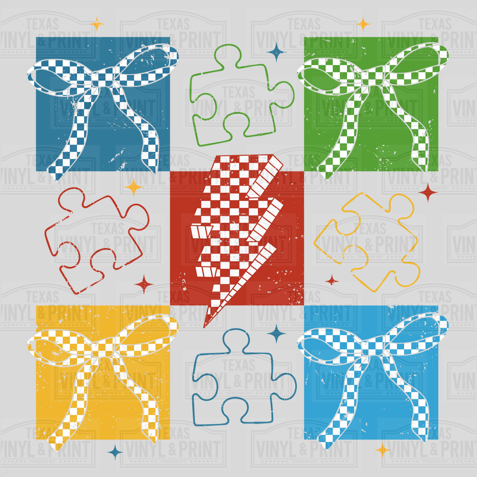 3 x 3 Autism Awareness Puzzle Pieces-ThunderBolt Transfer