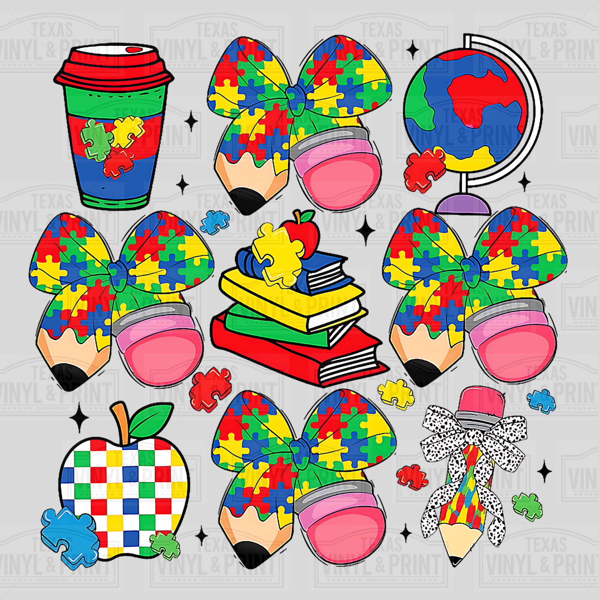 3 x 3 Autism Awareness Icons Transfer - Texas Vinyl & Print