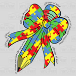 100 Days Of School Autism Awareness Pencil w/ Bow Transfer