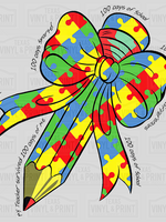 100 Days Of School Autism Awareness Pencil w/ Bow Transfer