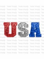 USA Glitter Faux Embroidery Transfer