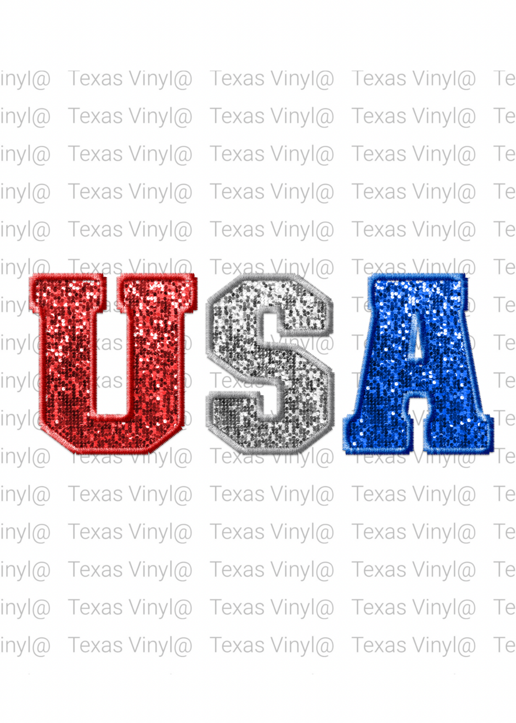 USA Glitter Faux Embroidery Transfer