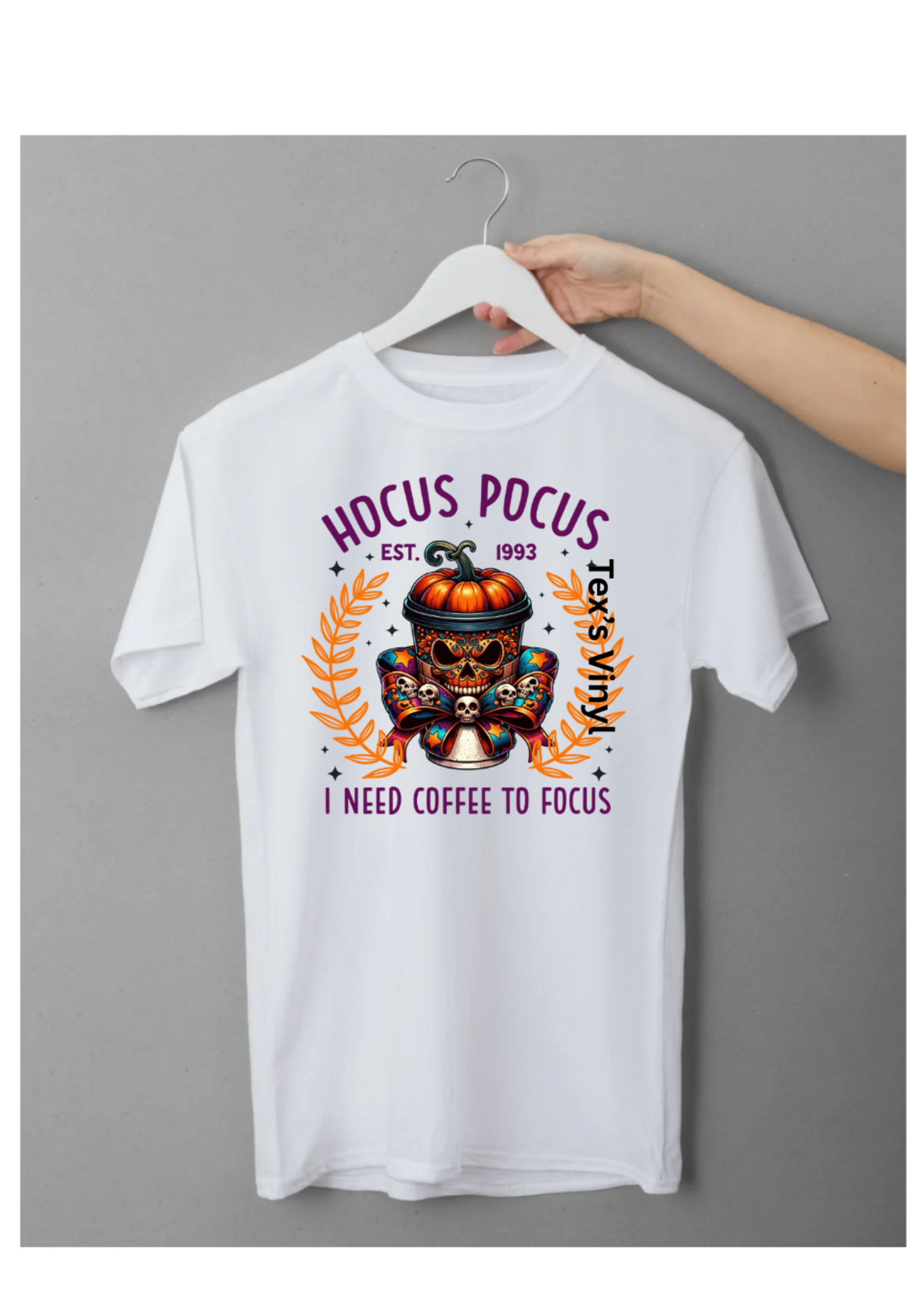 Halloween Hocus Pocus I need Coffee - Direct To Film Transfer