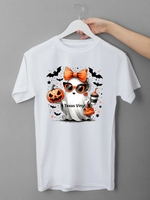 Halloween Ghost with Orange Bow & Pumpkin - Direct To Film Transfer