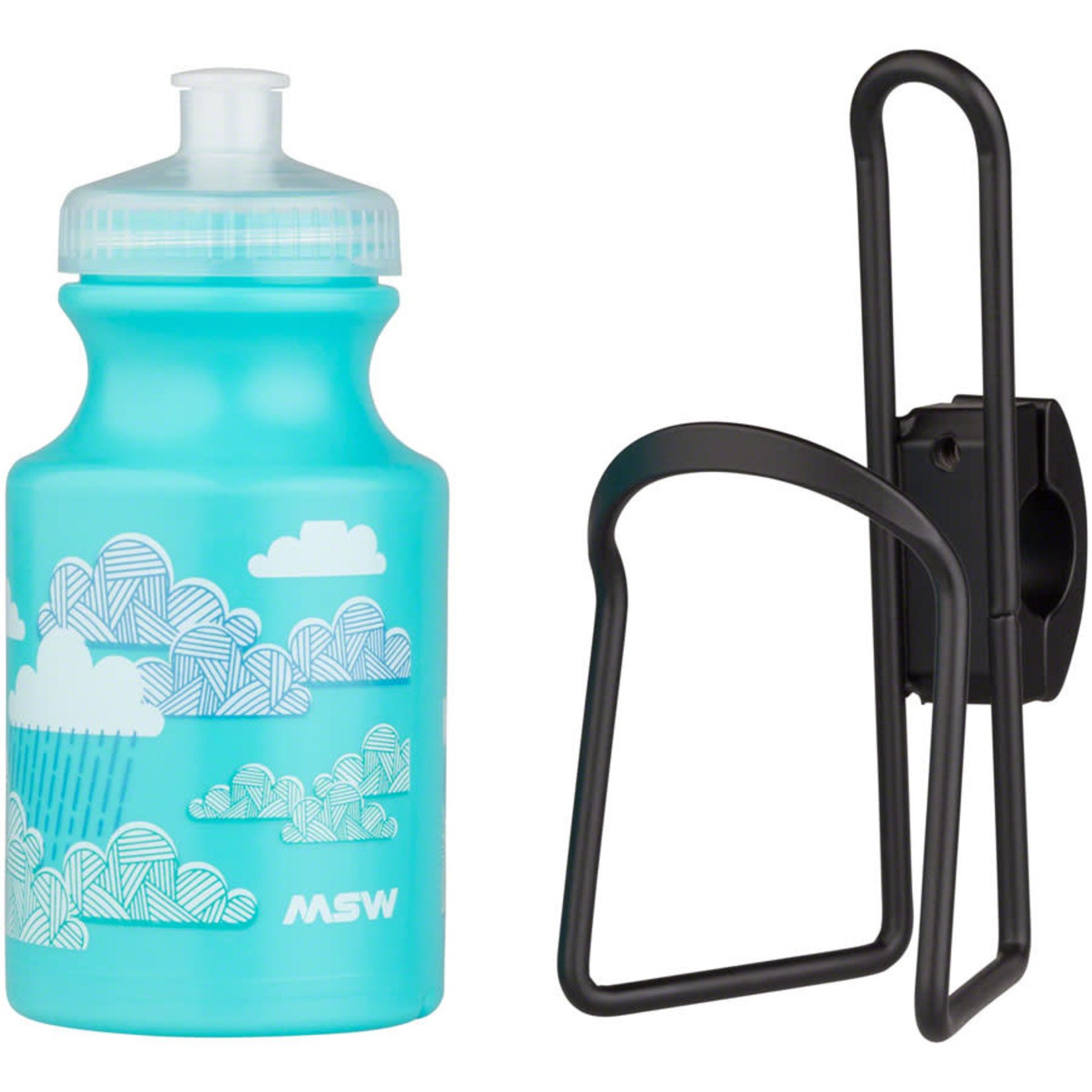 MSW MSW Kids Water Bottle and Cage Kit - Clouds w/ Black Cage