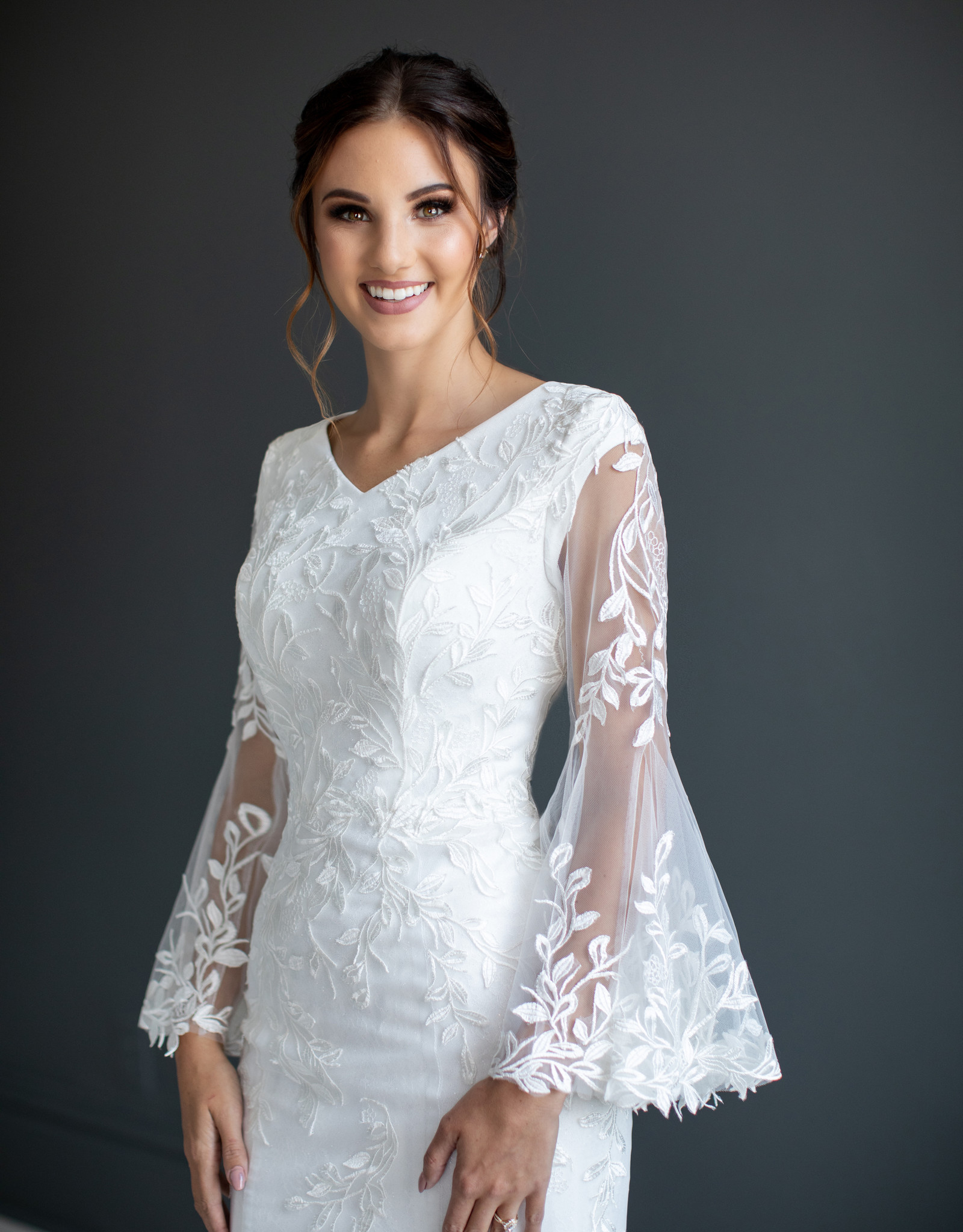 Camelia a modest lace A-line with full-length sleeves - WED2B