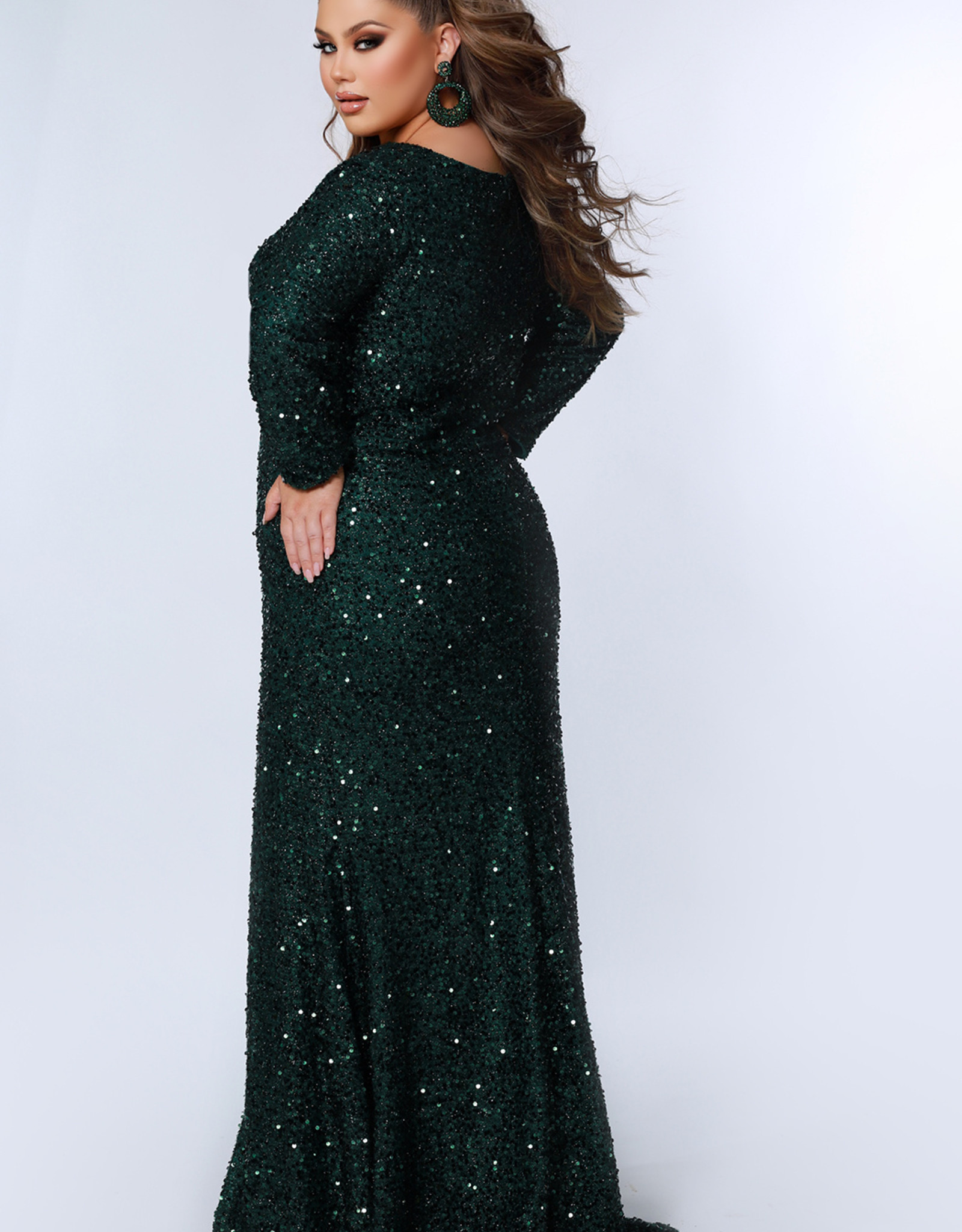 Sydney's Closet SC7333 Fitted Long Sleeved Evening Prom Dress with Sli –  Glass Slipper Formals