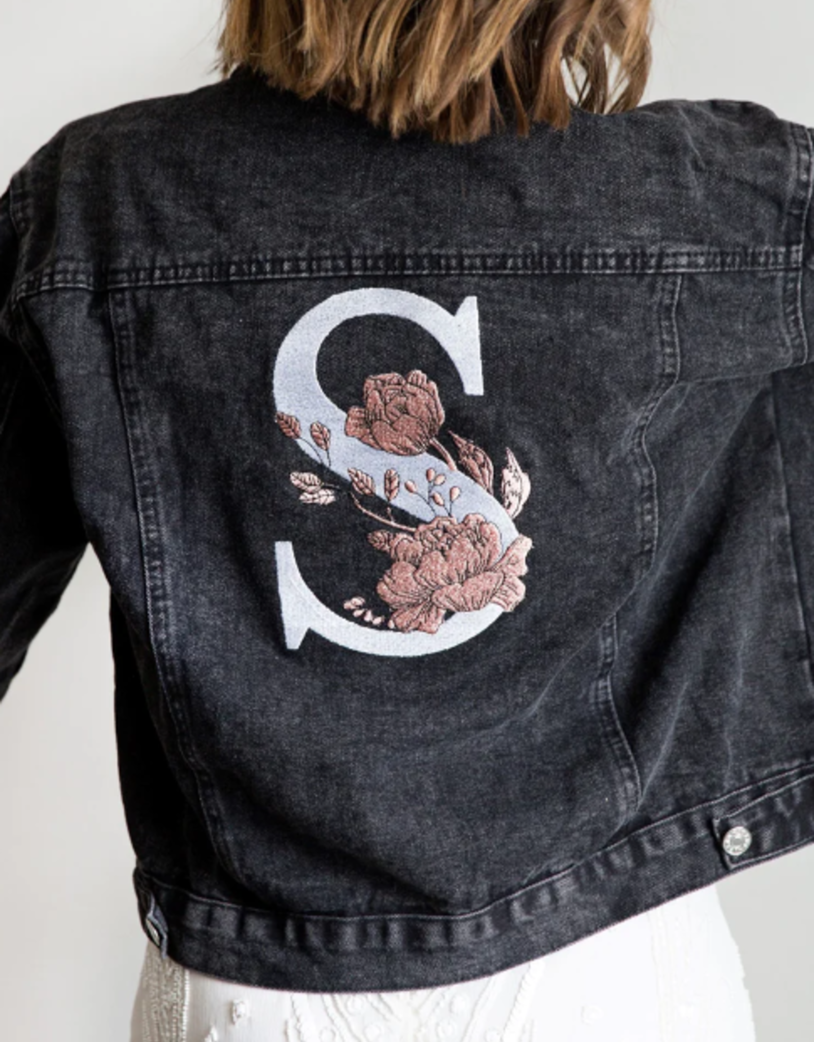 Heirloom Bridal Company Floral Initial Denim Jacket