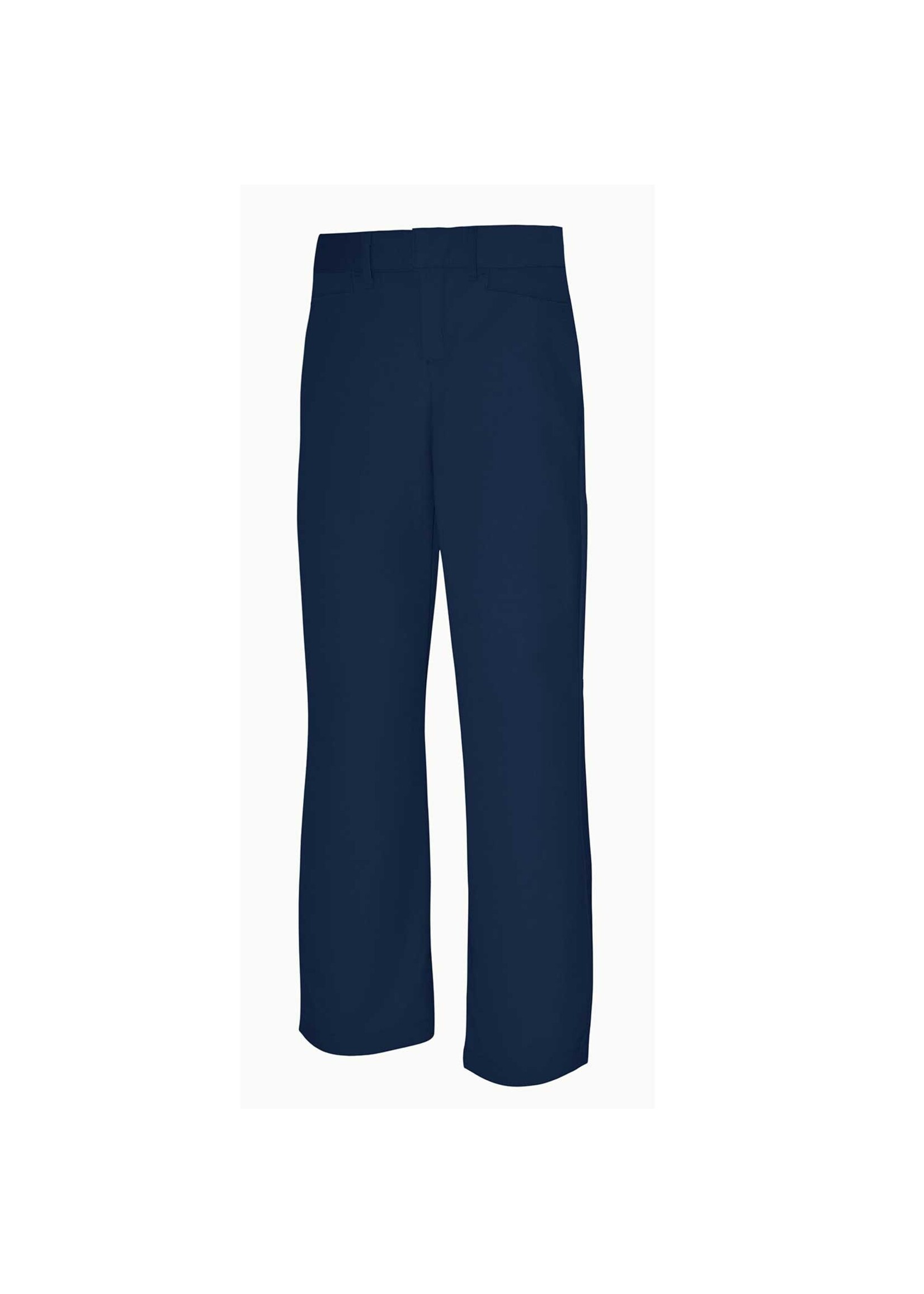 Girls Navy Mid Rise Flat Front Pant with logo