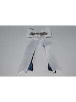 Large 2-layered plaid & grosgrain ribbon bow w/tails P46 WHT