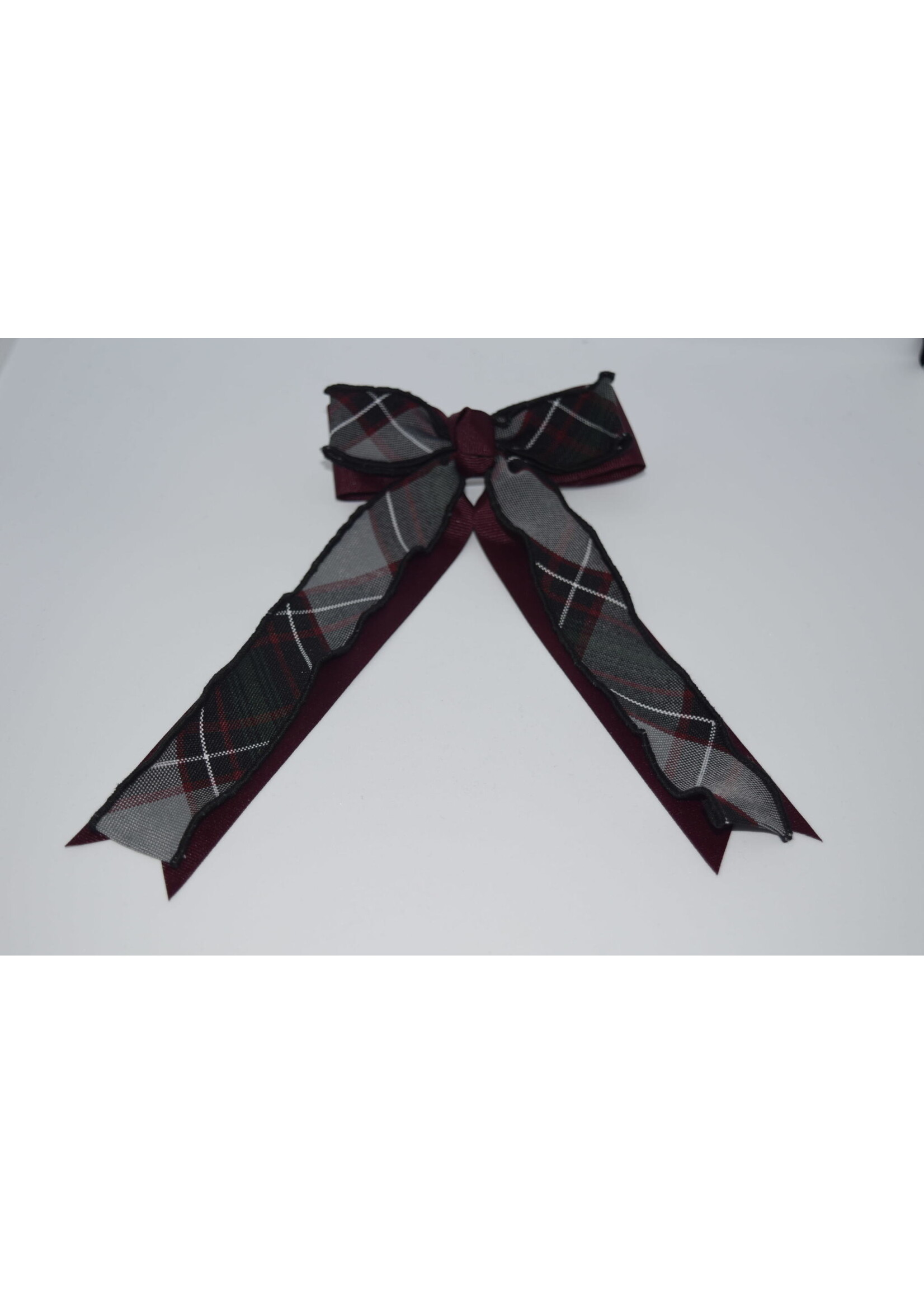 Large 2-layered plaid & grosgrain ribbon bow w/tails P26 BUR