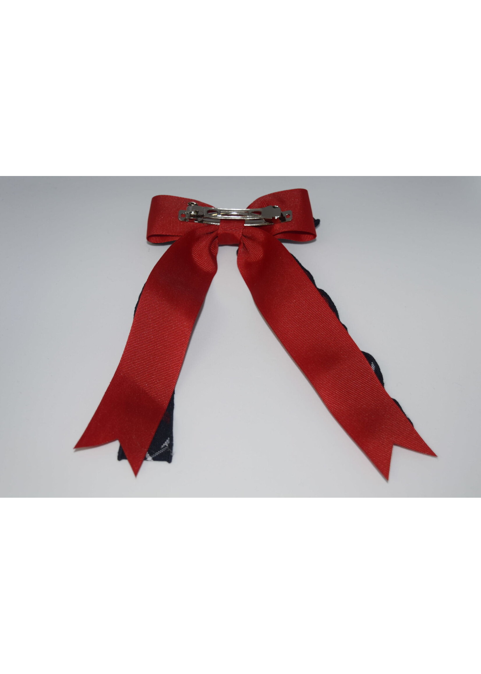 Large 2-layered plaid & grosgrain ribbon bow w/tails P36 RED